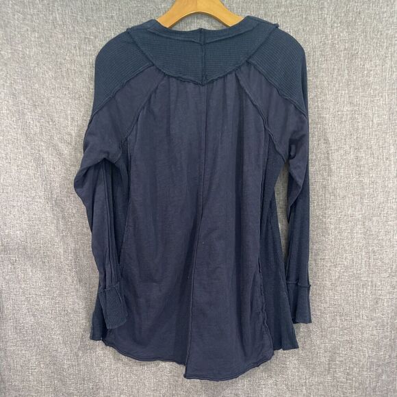 Soft Surroundings Navy Blue V Neck Tunic Long Sleeves Knit Button - Picture 2 of 11
